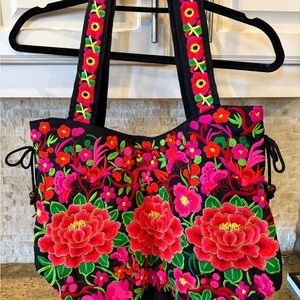 Thai Floral Embroidered Tote Bag